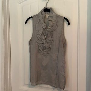 Cool Gray and White Pattern Top with Ruffle Collar